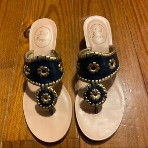 Mid Wedge Stacked Jack Rogers heel leather sandal